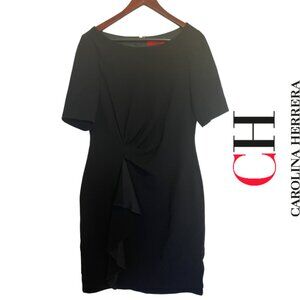 CH Carolina Herrera | Black Sheath Dress with ruffle, Size 10